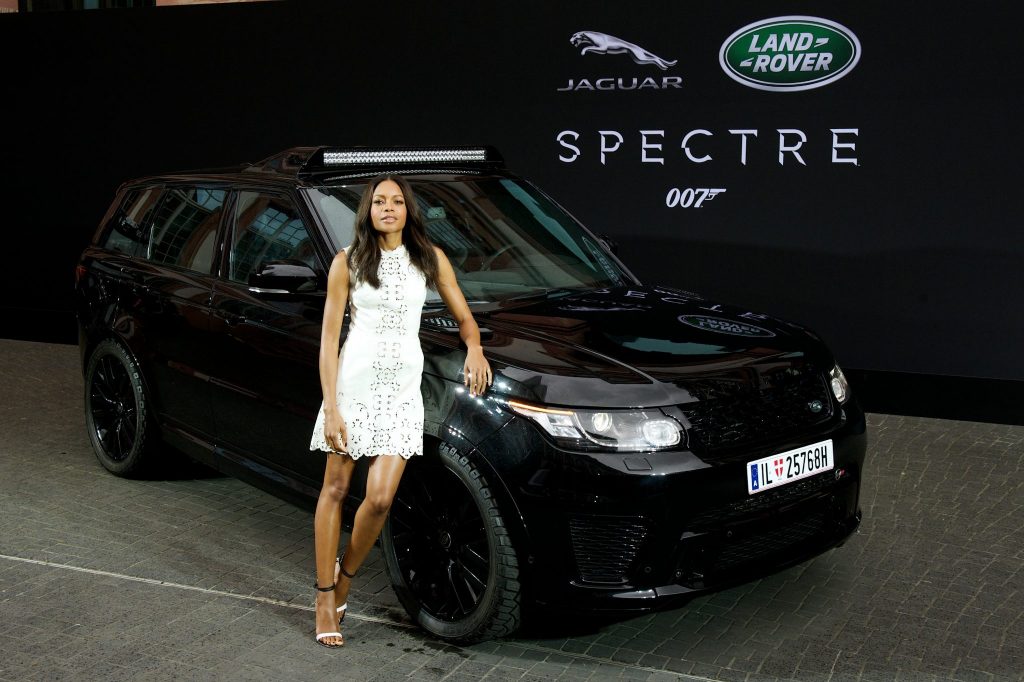 Spectre cast members Naomie Harris and David Bautista are reunited with Jaguar Land Rover stunt vehicles from the film ahead of their international debut in Frankfurt, Germany